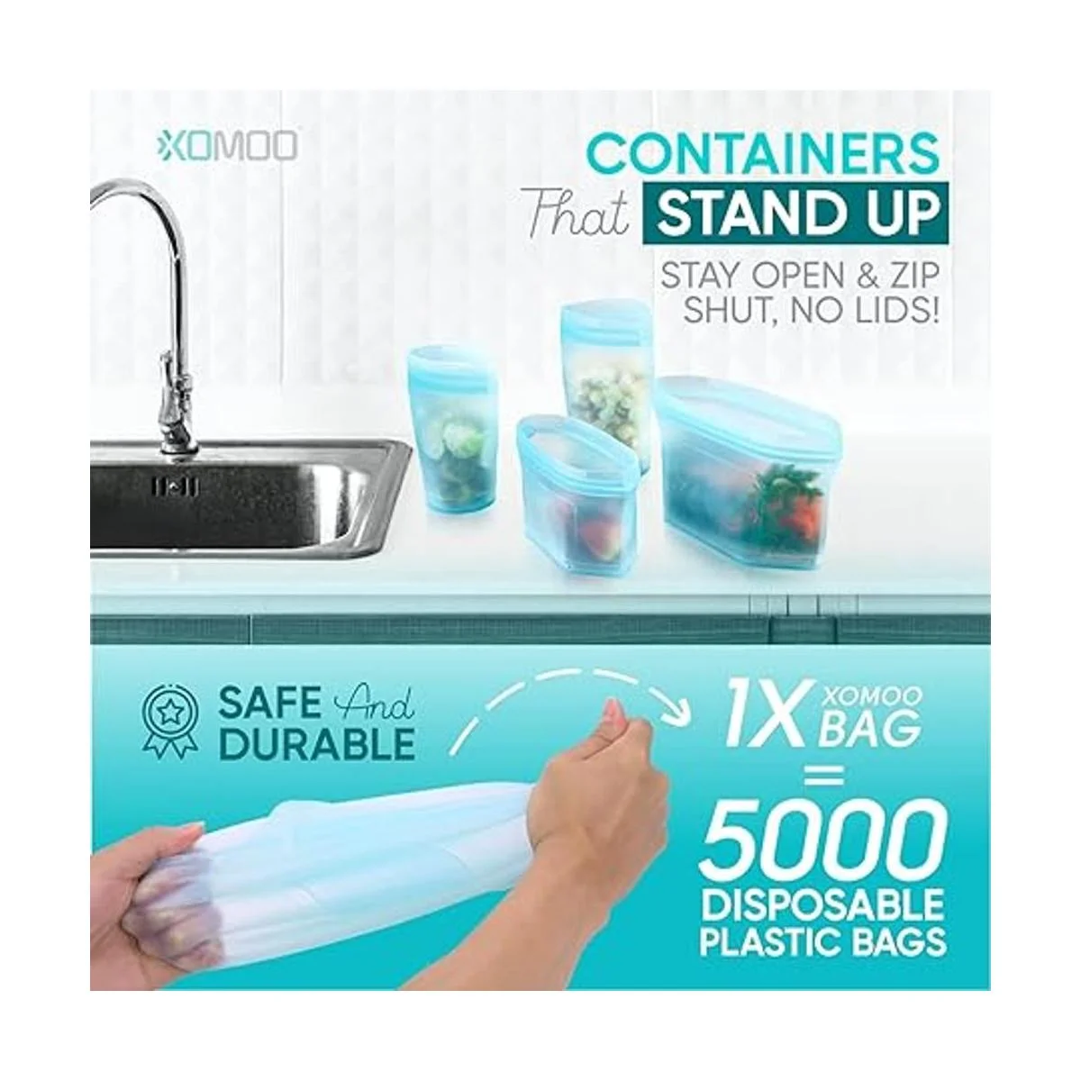 XOMOO Recipiente reutilizable de silicona con cierre de_3