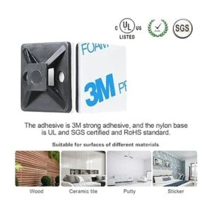 XHF Soportes de sujeción de cable negro autoadhesivo de