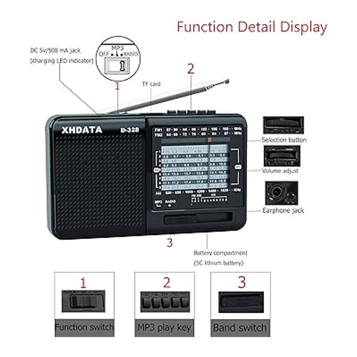 XHDATA D328 de onda corta AM FM DSP portátil de radio_3