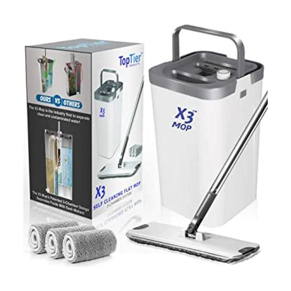 X3 Juego de mopa y cubeta de piso plano que separa el agua_1