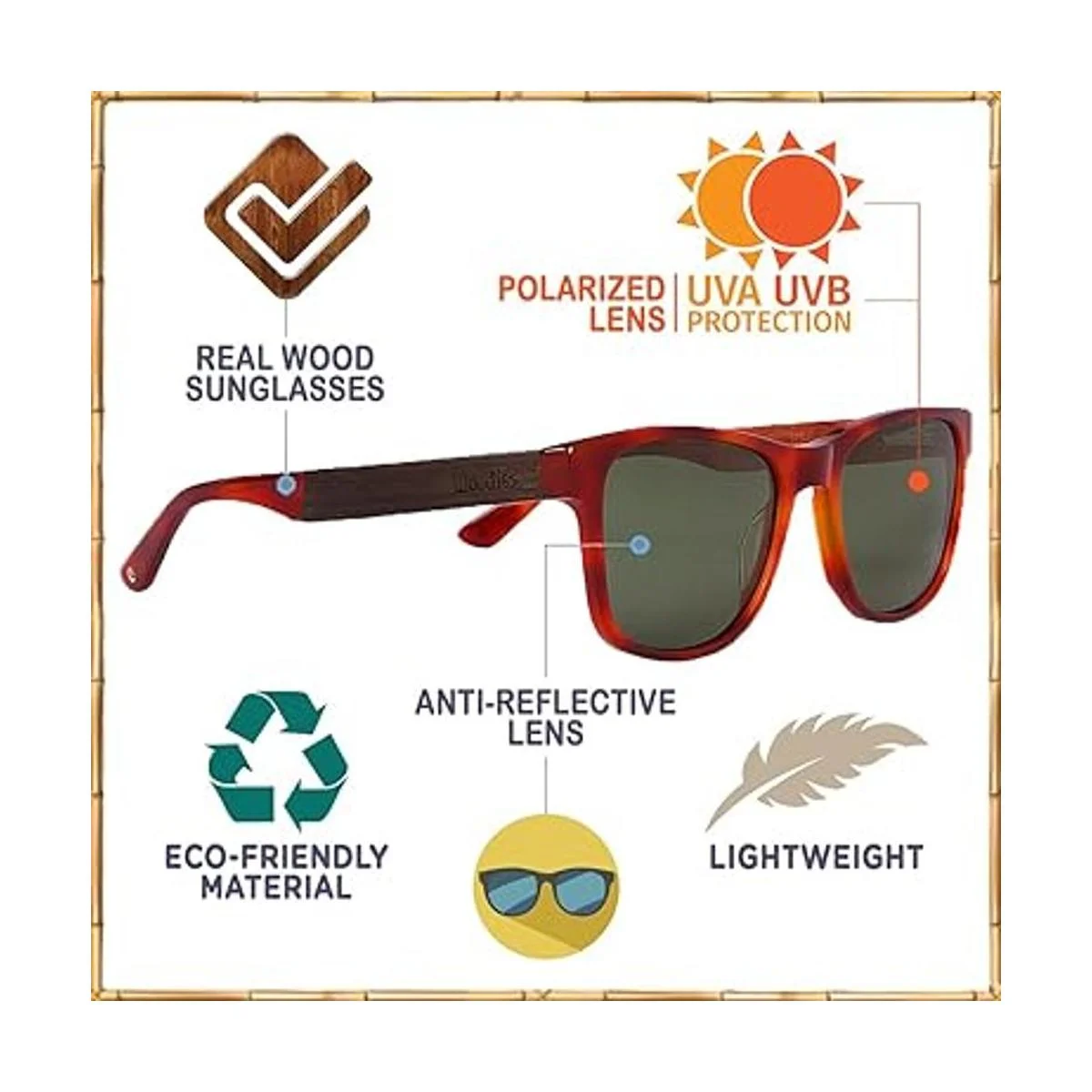 Woodies Lentes de sol de madera de nogal con acetato de