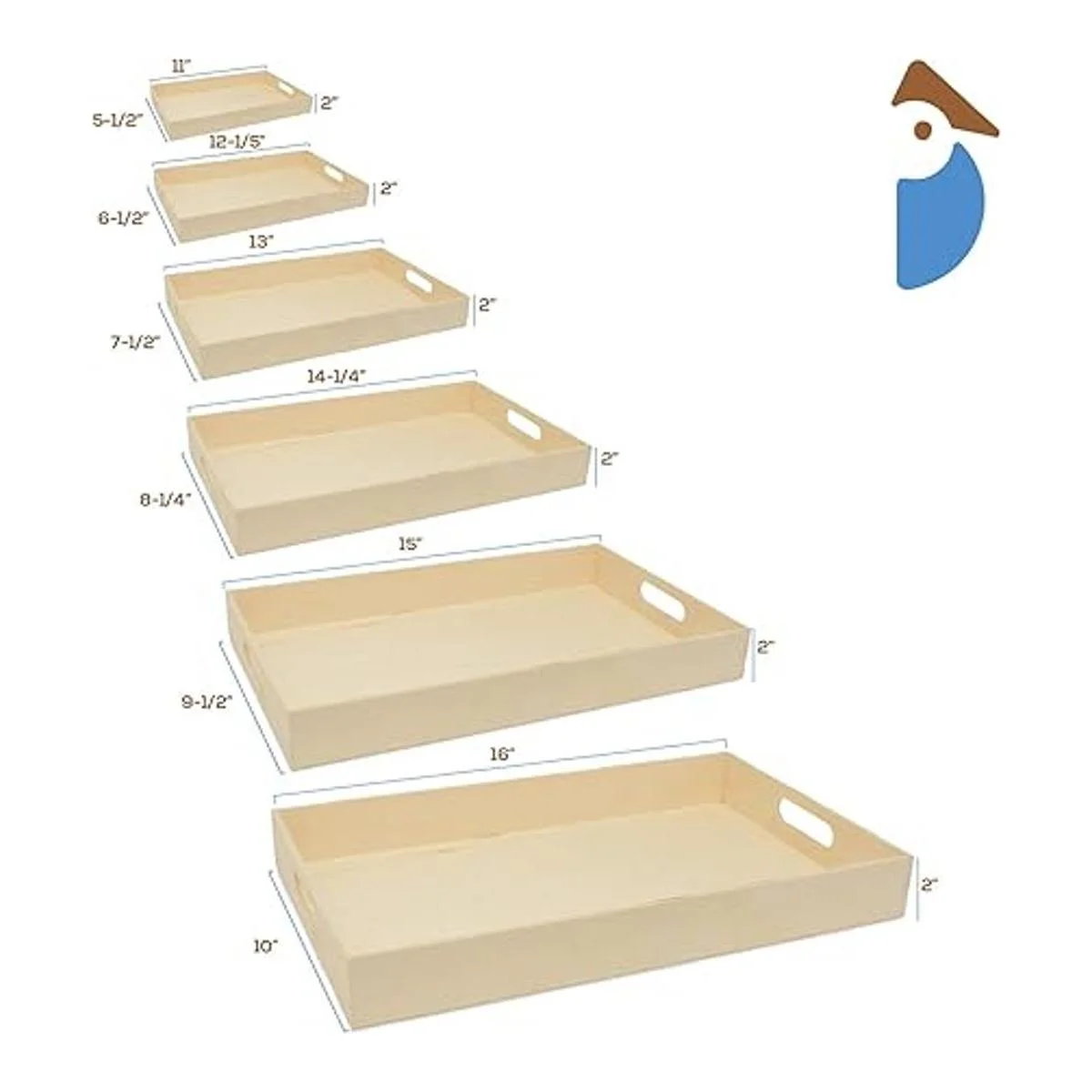 Woodpeckers Bandejas de madera sin terminar con asas
