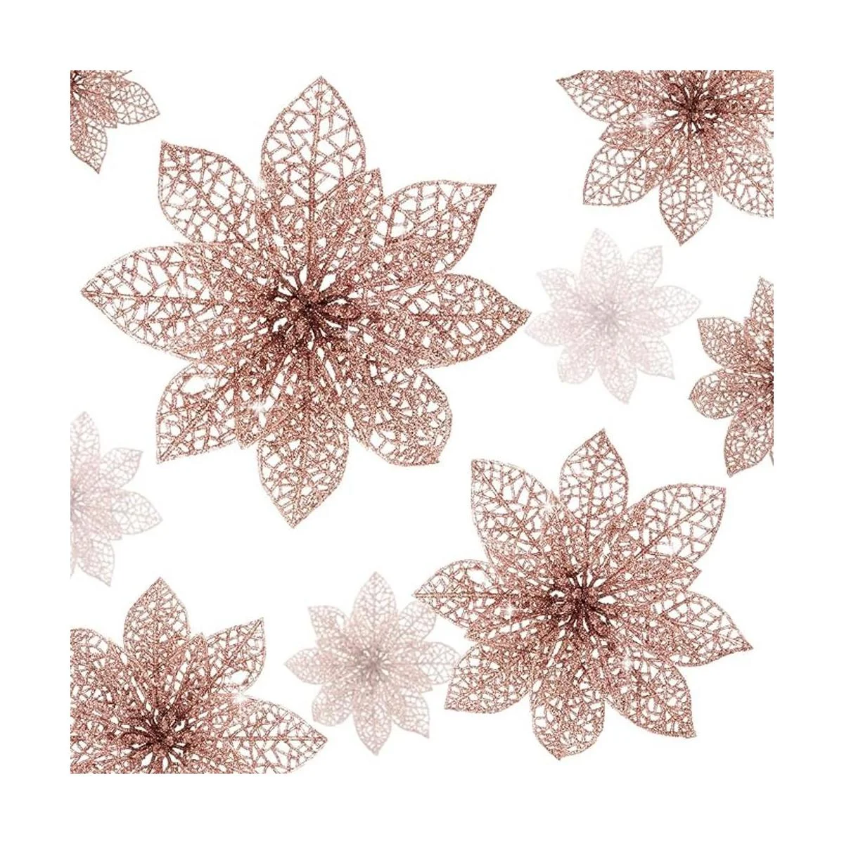 Wironlst 10 piezas de flores de poinsettia de oro rosa con_1
