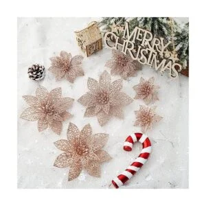 Wironlst 10 piezas de flores de poinsettia de oro rosa con_3
