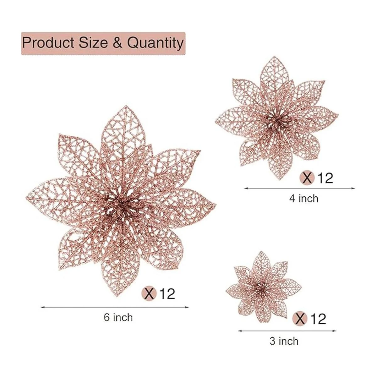 Wironlst 10 piezas de flores de poinsettia de oro rosa con_2