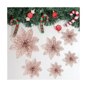 Wironlst 10 piezas de flores de poinsettia de oro rosa con_5