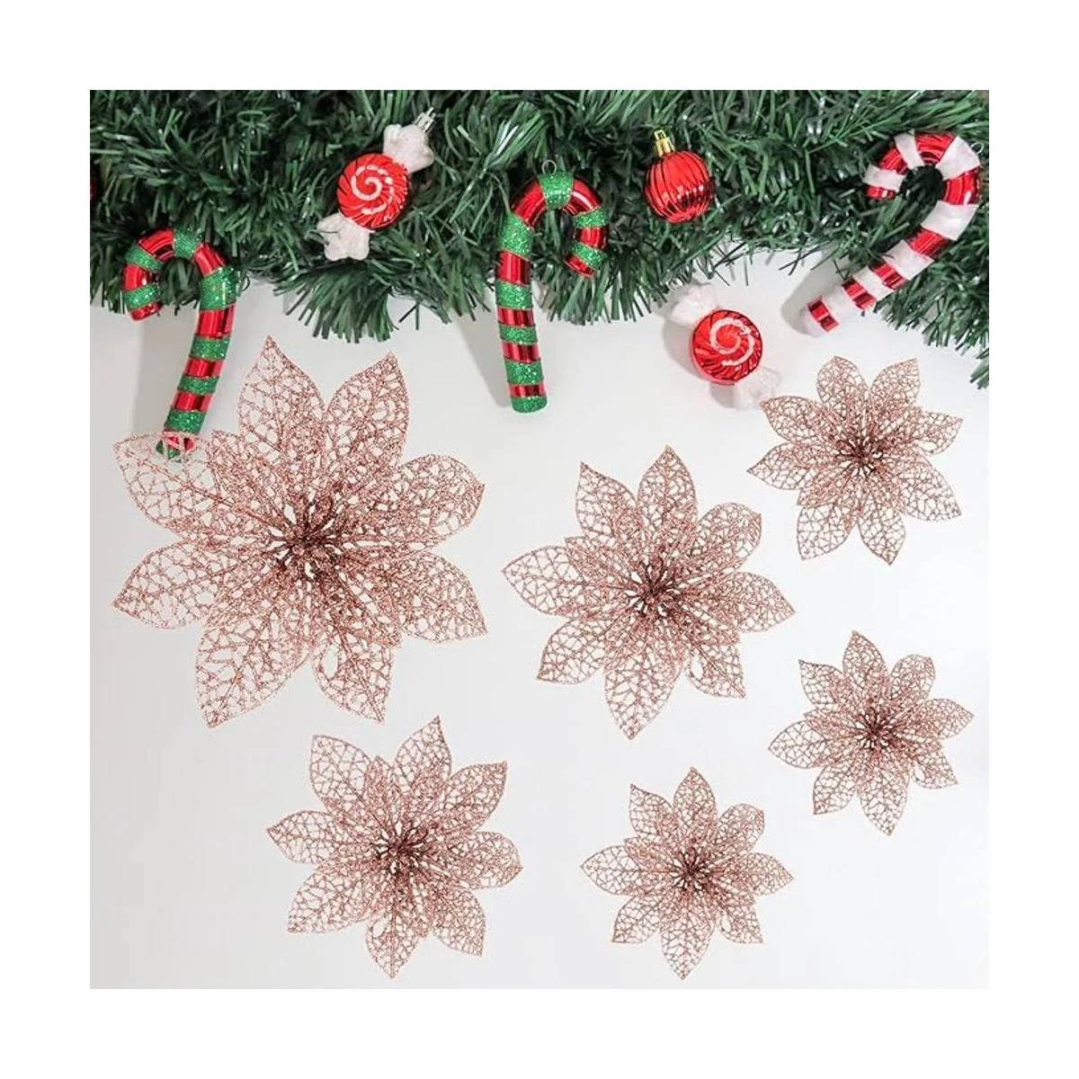 Wironlst 10 piezas de flores de poinsettia de oro rosa con_5