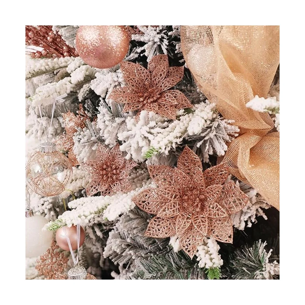 Wironlst 10 piezas de flores de poinsettia de oro rosa con_4