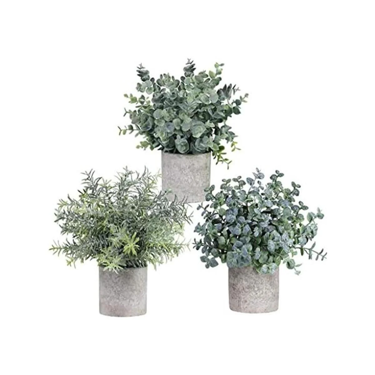 Winlyn Juego de 3 mini plantas artificiales de eucalipto