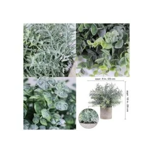 Winlyn Juego de 3 mini plantas artificiales de eucalipto