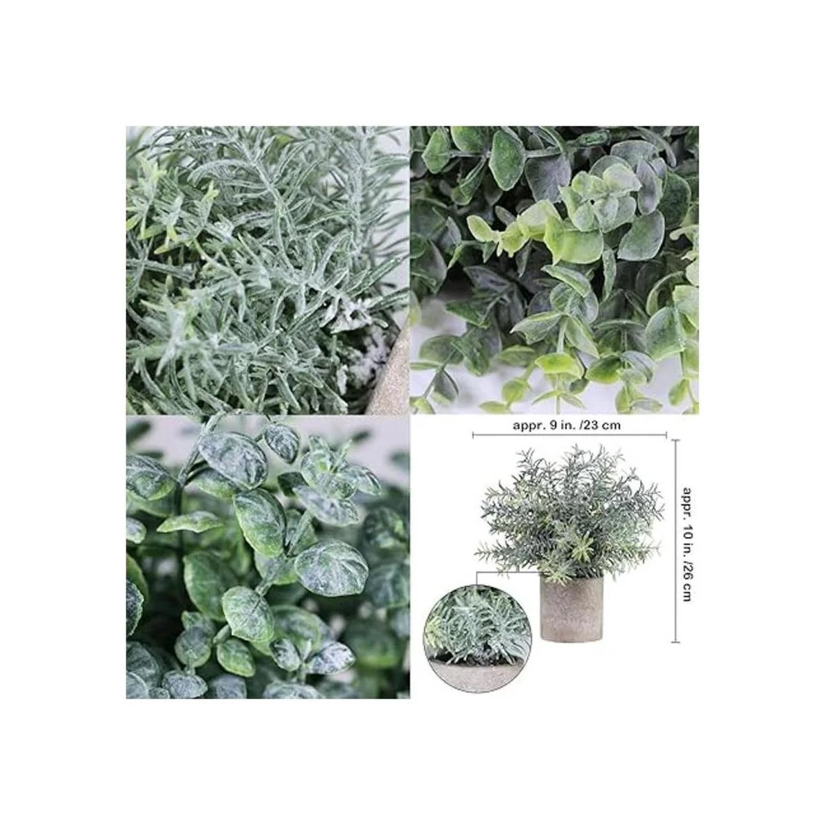 Winlyn Juego de 3 mini plantas artificiales de eucalipto