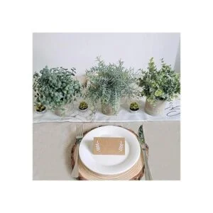 Winlyn Juego de 3 mini plantas artificiales de eucalipto
