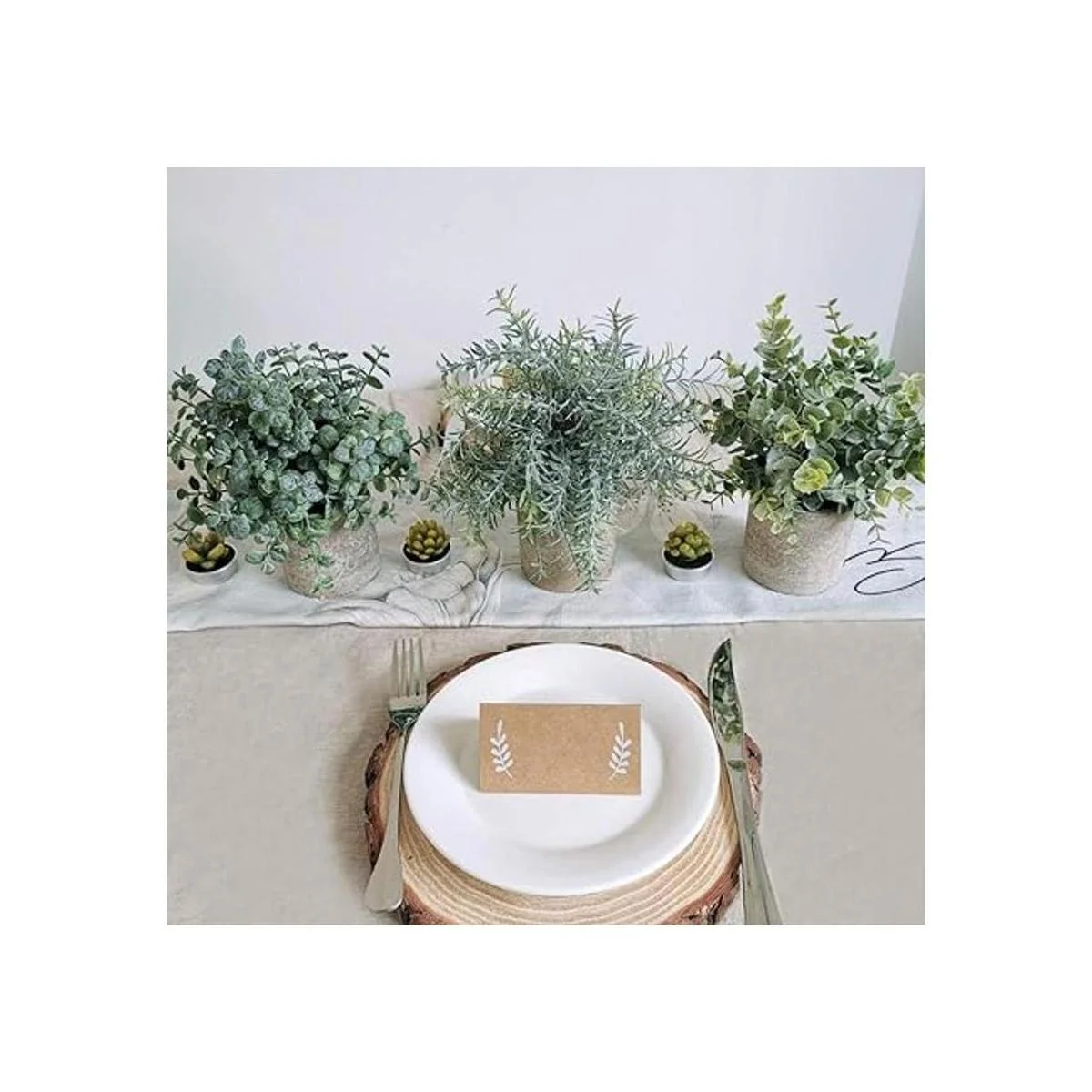 Winlyn Juego de 3 mini plantas artificiales de eucalipto