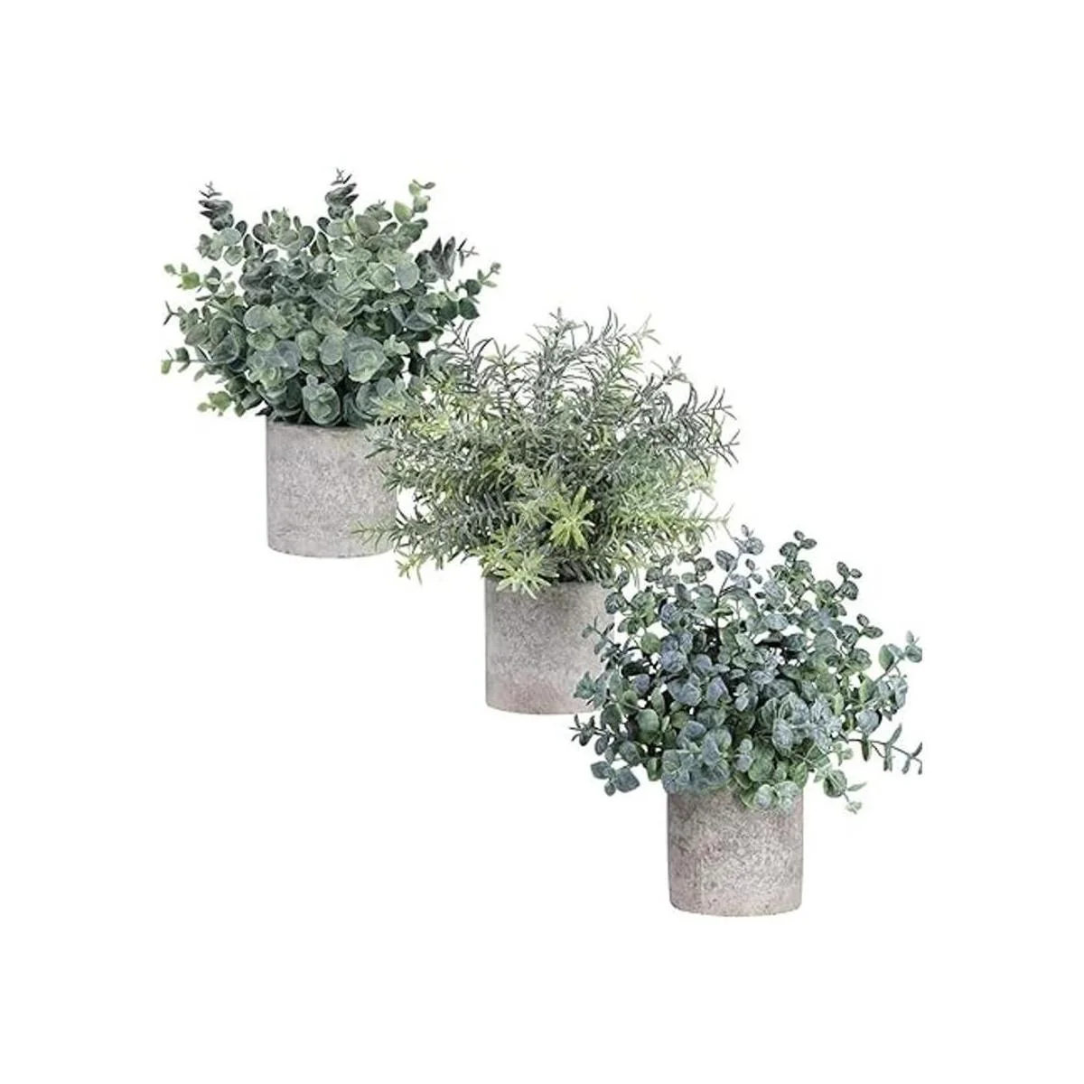 Winlyn Juego de 3 mini plantas artificiales de eucalipto