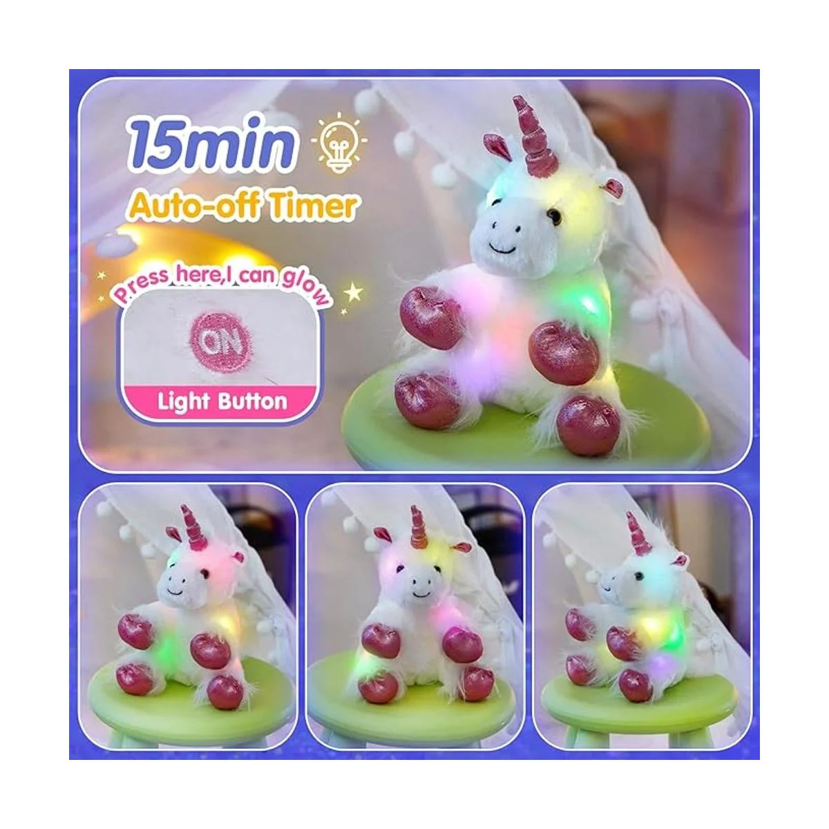 Wewill iluminado LED unicornio con felpa blanca Heavenly_4