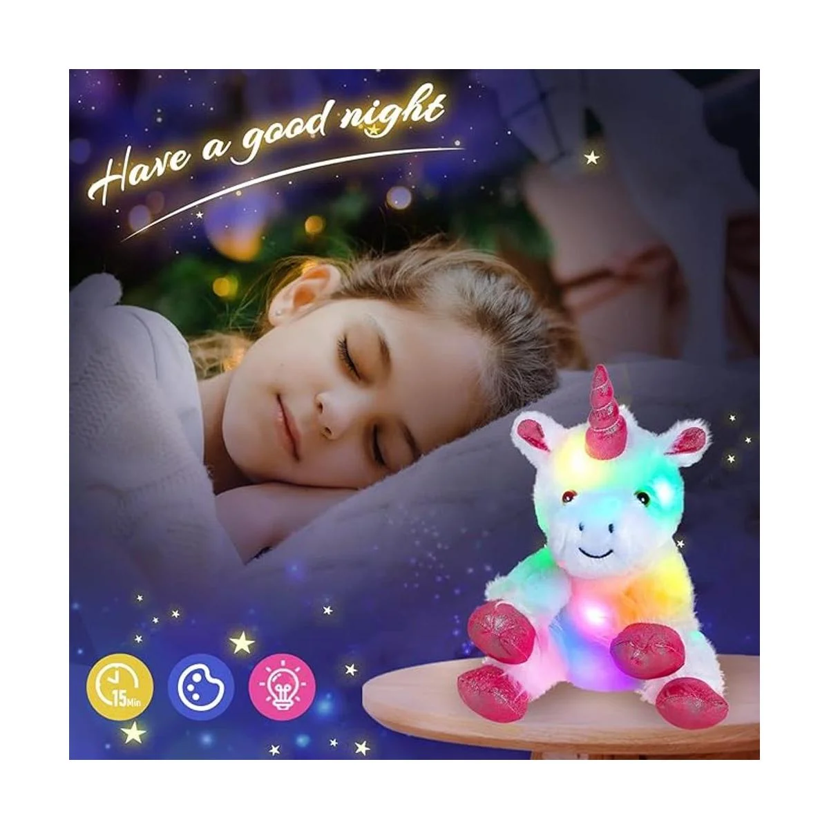 Wewill iluminado LED unicornio con felpa blanca Heavenly_5