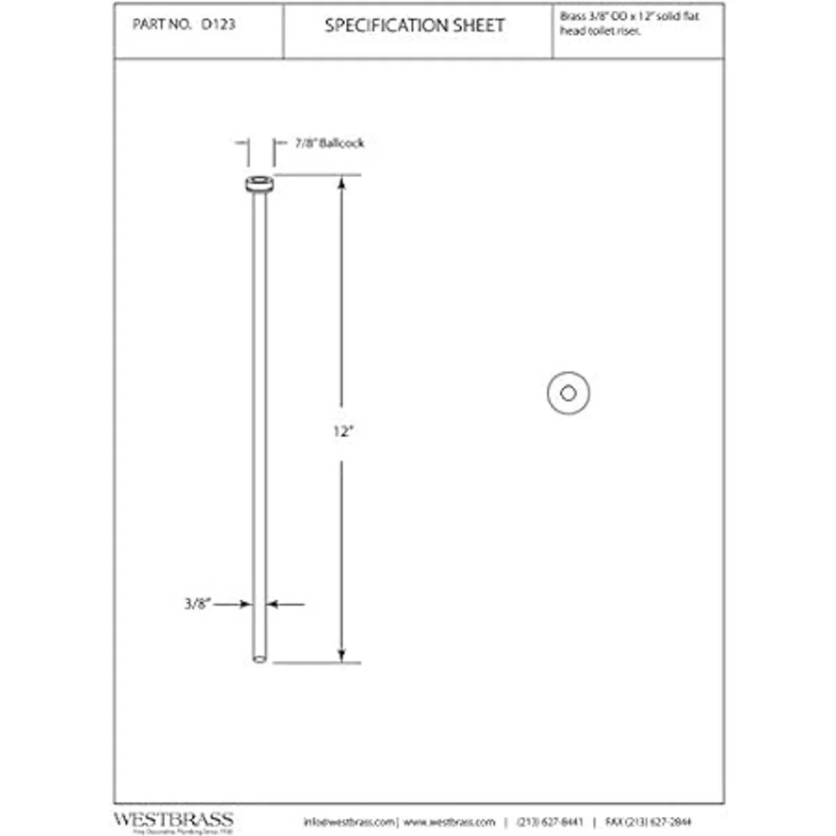 Westbrass d123 01 38 x 12 cabeza plana baño Supply_2