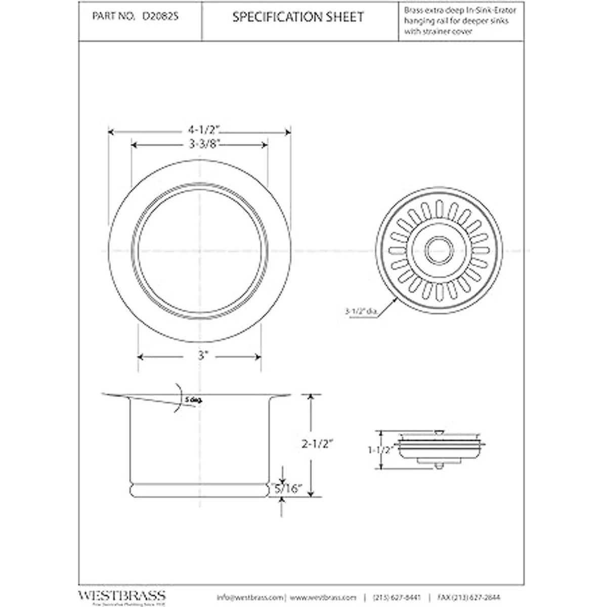 Westbrass d2082s extra deep ISE Disposición Brida Y_2