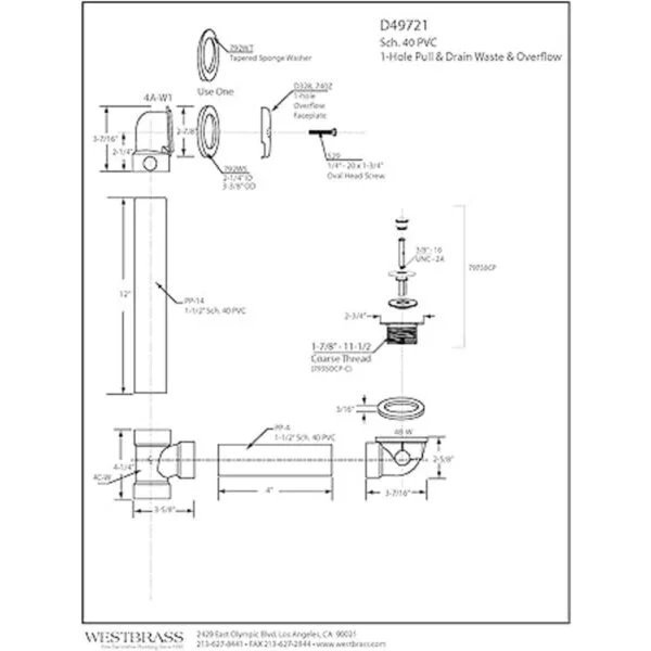 Westbrass Pull Drain Sch. 40 residuos de baño de PVC con_2