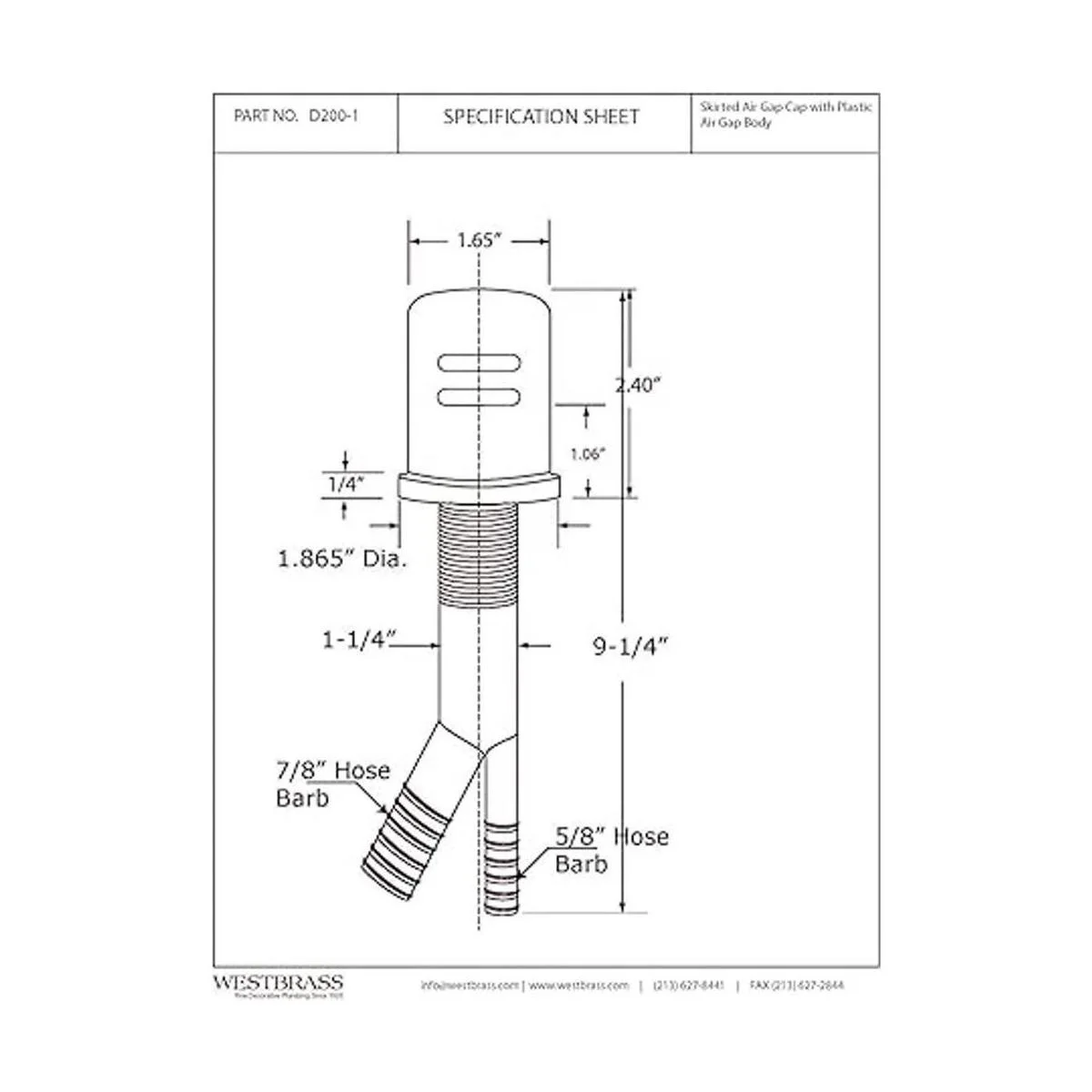 Westbrass R200112 Kit de separación de aire de latón con_3