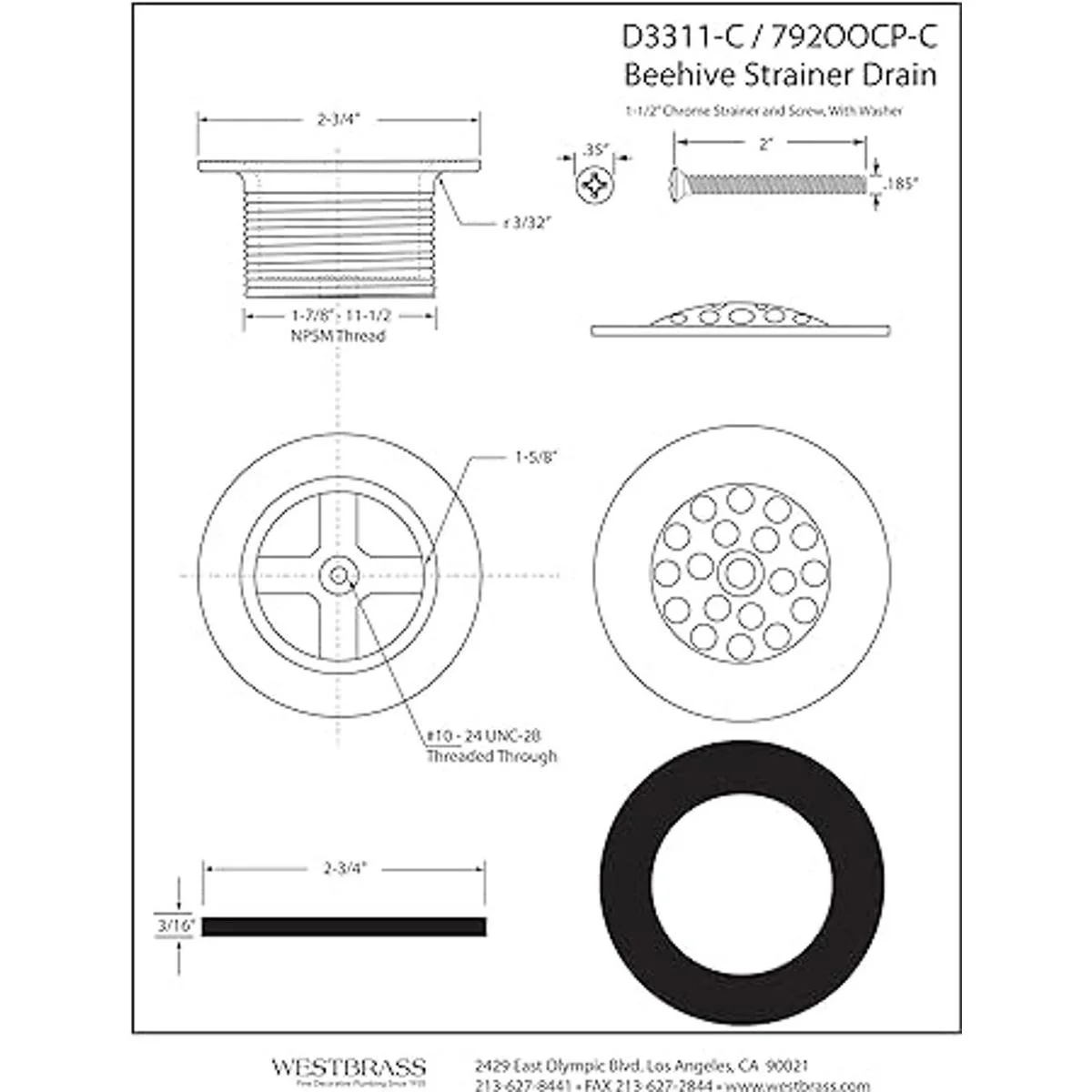 Westbrass D3311C26 Drenaje de baño de 112 pulgadas con_2