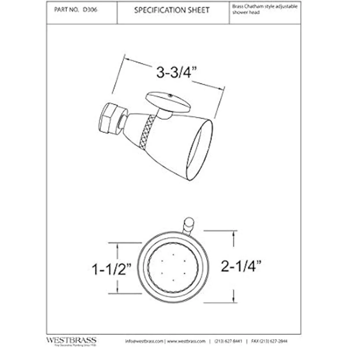 Westbrass R30626 Chatham Style Cabezal de ducha ajustable_3