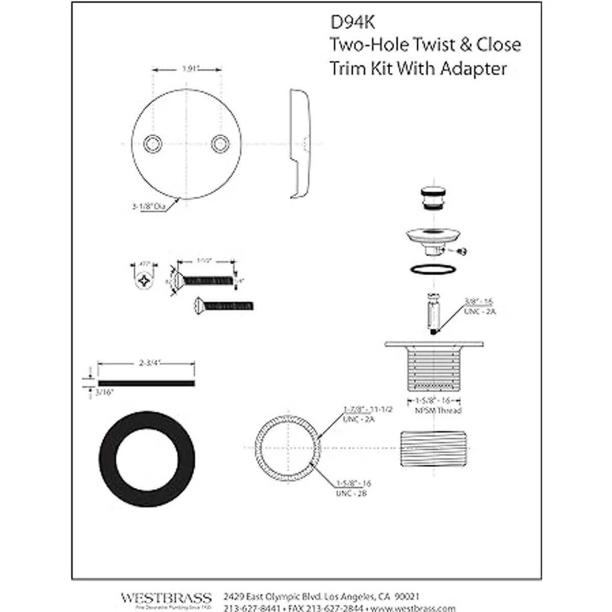 Westbrass D94K62 Kit de moldura de drenaje de tina