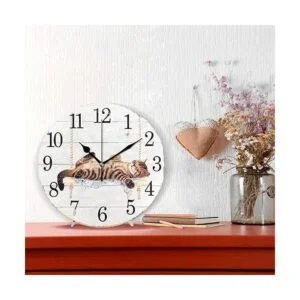 Wamika Reloj de pared redondo de gato en oscilación blanco