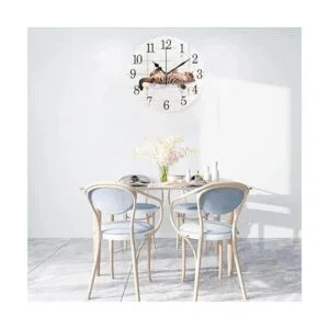 Wamika Reloj de pared redondo de gato en oscilación blanco