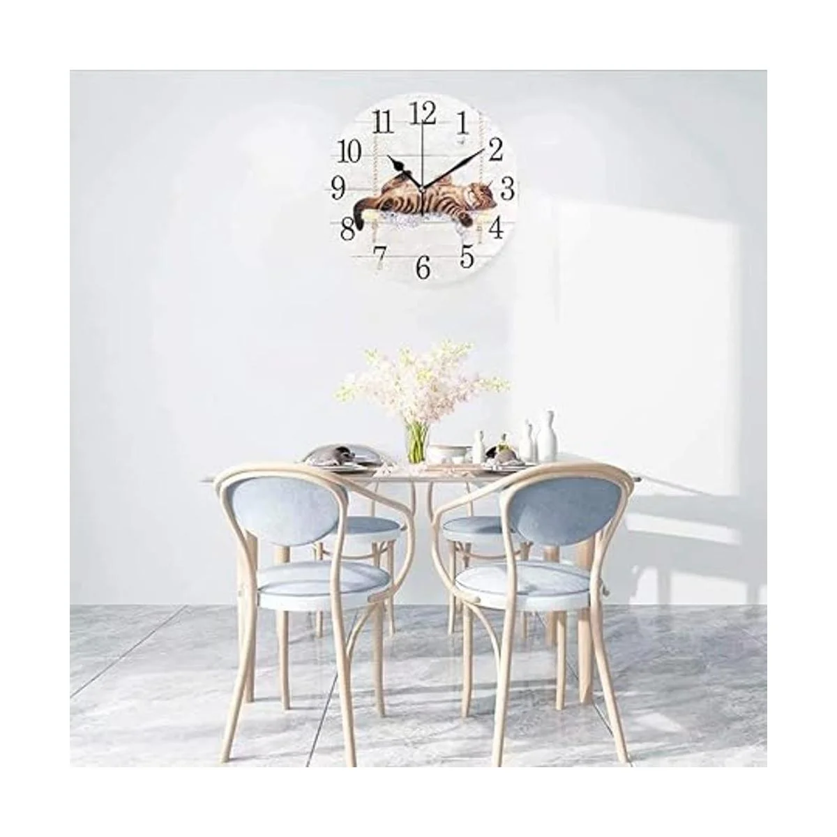 Wamika Reloj de pared redondo de gato en oscilación blanco
