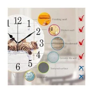 Wamika Reloj de pared redondo de gato en oscilación blanco