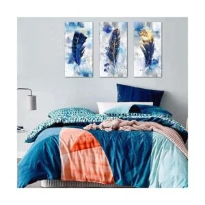 WTD Lienzo decorativo marco de plumas 3 piezas diseño_3