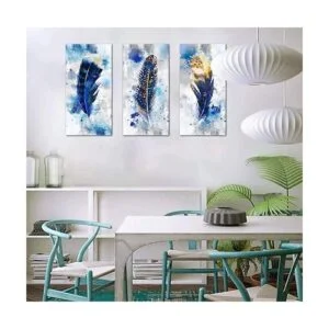 WTD Lienzo decorativo marco de plumas 3 piezas diseño_5