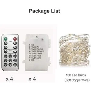 WSgift Paquete de 4 luces LED de 33 pies 100 luces LED