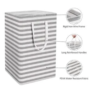 WISELIFE Cesta de lavandería grande plegable con asas_2