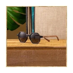 WOODIES Lentes de sol hexagonales polarizados de madera de_5