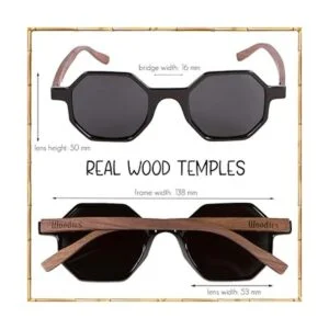 WOODIES Lentes de sol hexagonales polarizados de madera de_2