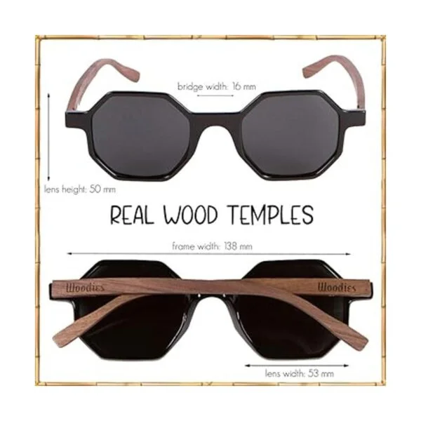 WOODIES Lentes de sol hexagonales polarizados de madera de_2