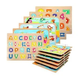 WOOD CITY Juego de rompecabezas y estantes para niños_1
