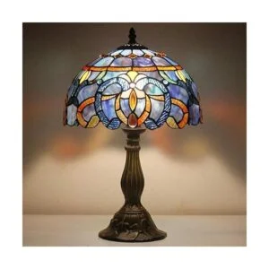 WERFACTORY Tiffany Lámpara de mesa estilo vitral azul_5