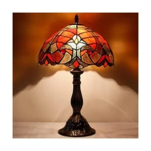 WERFACTORY Tiffany Lámpara de mesa roja de enlace de_2