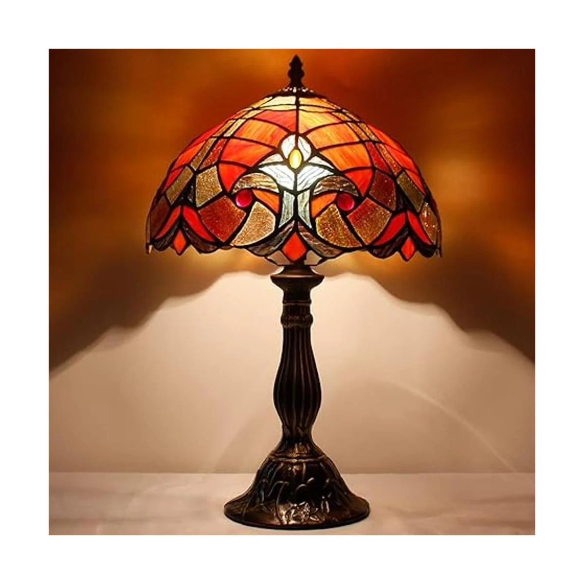 WERFACTORY Tiffany Lámpara de mesa roja de enlace de_2
