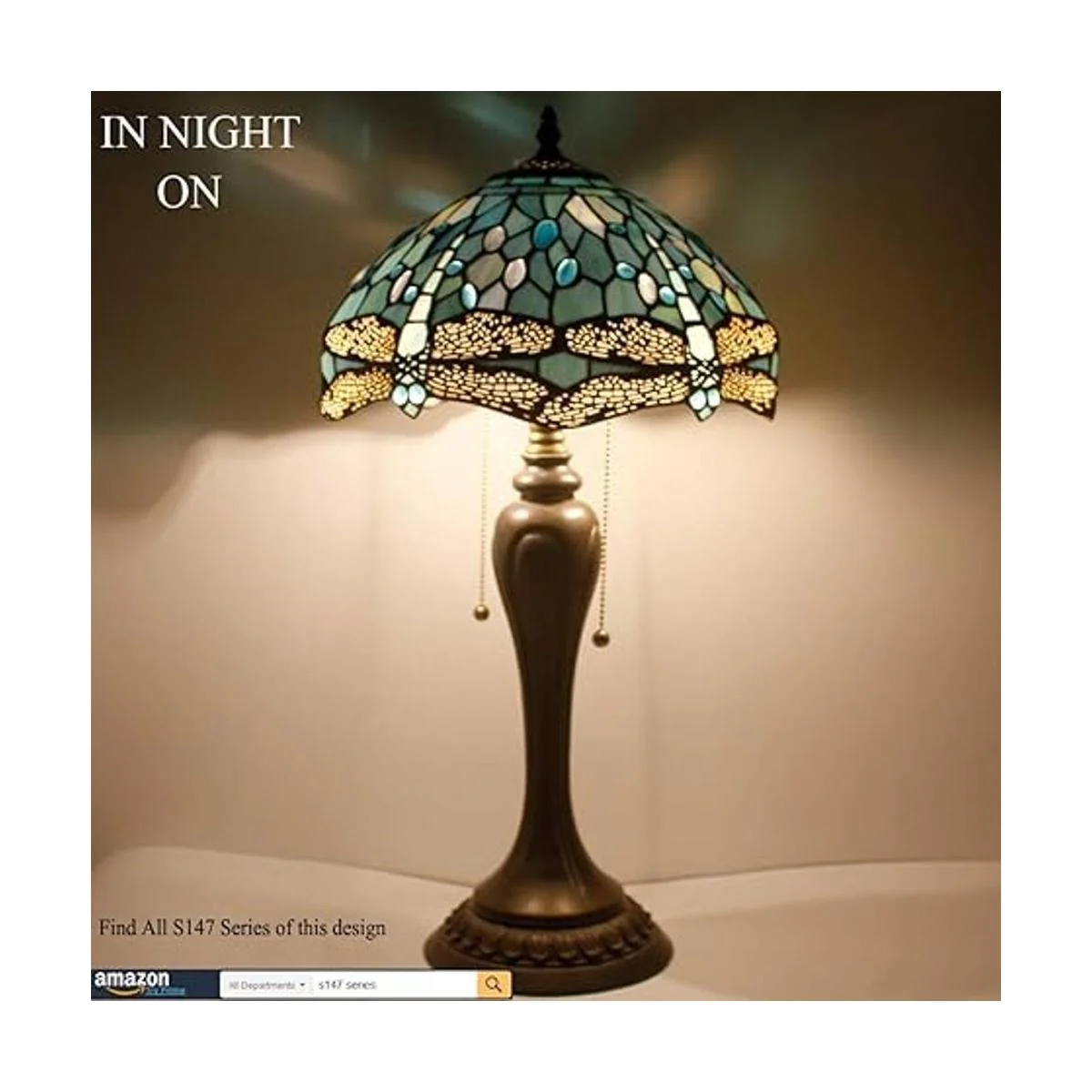 WERFACTORY Tiffany Lámpara de mesa color azul mar con_4