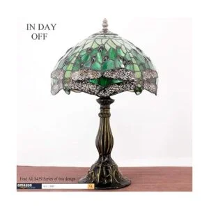 WERFACTORY Tiffany Lámpara de mesa de noche con vitrales_5
