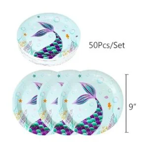 WERNNSAI Juego de platos y servilletas de sirena Sirve a_4