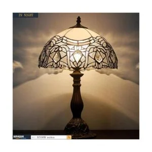 WERFACTORY Tiffany Lámpara de mesa de noche de vidrio de_3