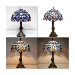 WERFACTORY Tiffany Lámpara de mesa estilo vitral azul_2