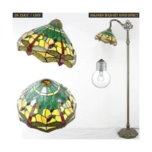 WERFACTORY Tiffany Lámpara de pie verde y amarillo con_4