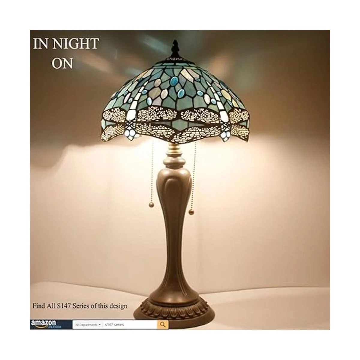 WERFACTORY Tiffany Lámpara de mesa color azul mar con_3