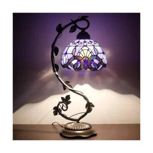 WERFACTORY Tiffany Lámpara de mesa azul y morado estilo_3